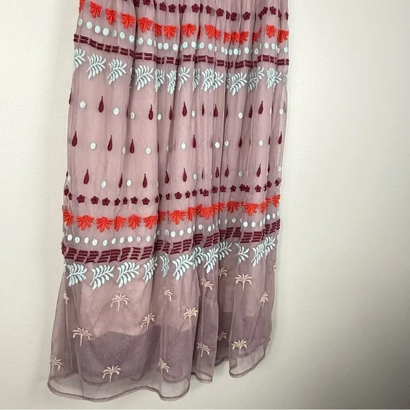 Sundance Dress Womens 2 Embroidered Floral Sheer V-Neck Sleeveless Pink Boho - Picture 8 of 8